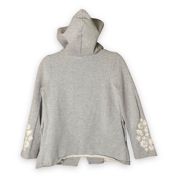 Garnet Hill Kids Gray Embroidered Sleeve Asymmetrical Hooded Lightweight Jacket - Picture 2 of 6